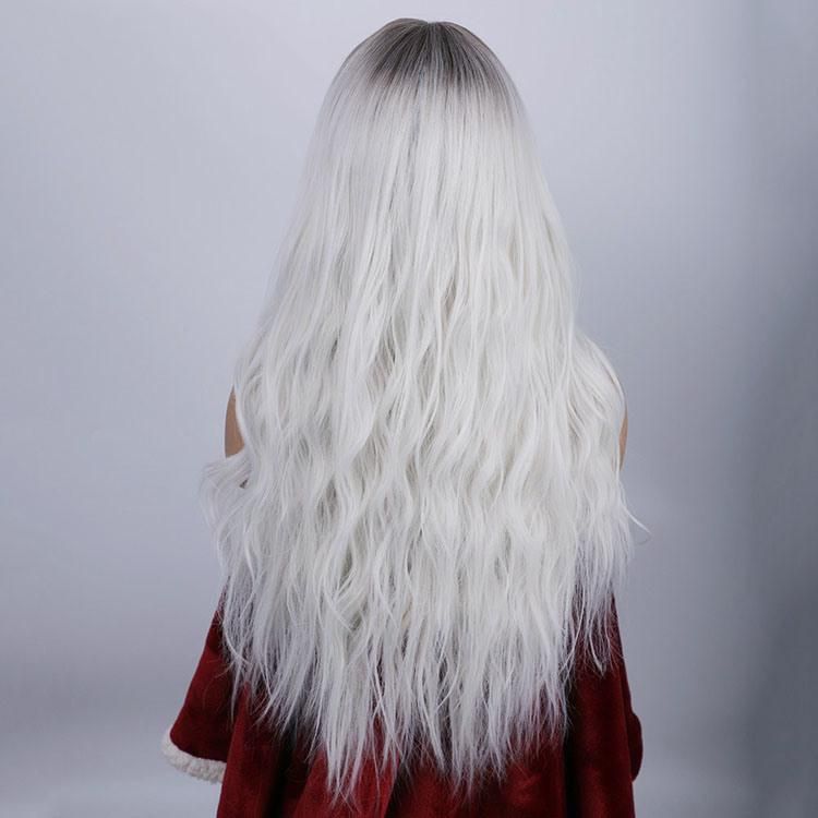 24inch Ombre White Body Wavy Synthetic Long Lace Wigs Brazilian Hair Products