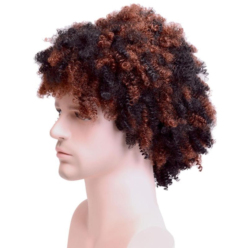Toupee Kinky Curly Synthetic Short Wigs for Men′s Daily Wig Mixed Male Curly Natural Cosplay Hair Heat Resistant Breathable Men Wig