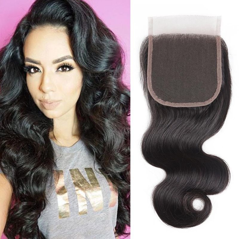Brazilian Body Wave Virgin Human Hair Lace Closure 4X4 Free Part Natural Black