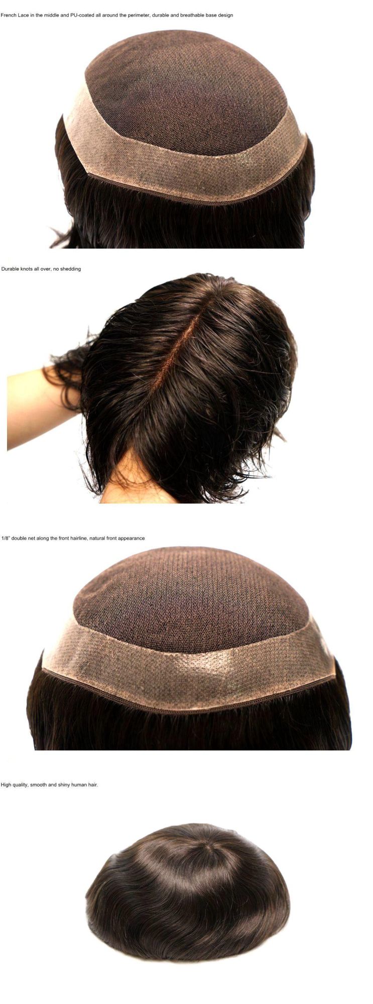 Natural French Lace Poly Perimeter Folded Lace Front Perfect Hair Replacement Systems