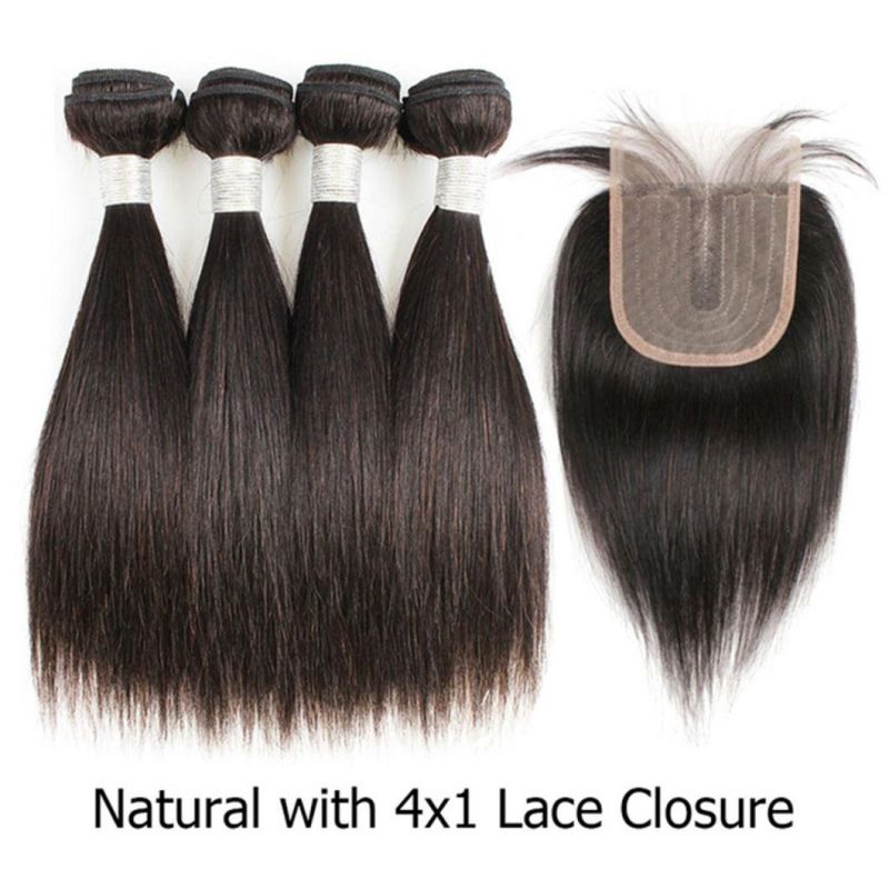 Brazilian 100% Human Hair Bundle with Lace Closure Middle Part Ombre Honey Blond Straight Remy Human Hair for Woman
