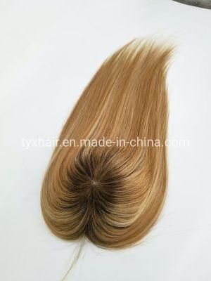 Long Integrate Light Brown Hair and Blonde Balayage Color Hair Topper Feather Part Wig with Highlights Multi Color for White Women