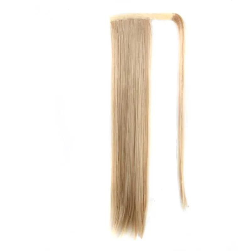 Ombre Blond Wrap Wig Straight Synthetic Magic Paste Drawstring Ponytail Hair Extension