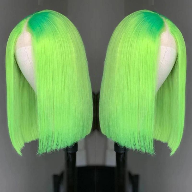 Lace Part Short Green Human Hair Wigs Straight and Deep Wave Middle Wig for Black Women Pre Plucked with Baby Hair 13X4X1 Lace 10 Inches