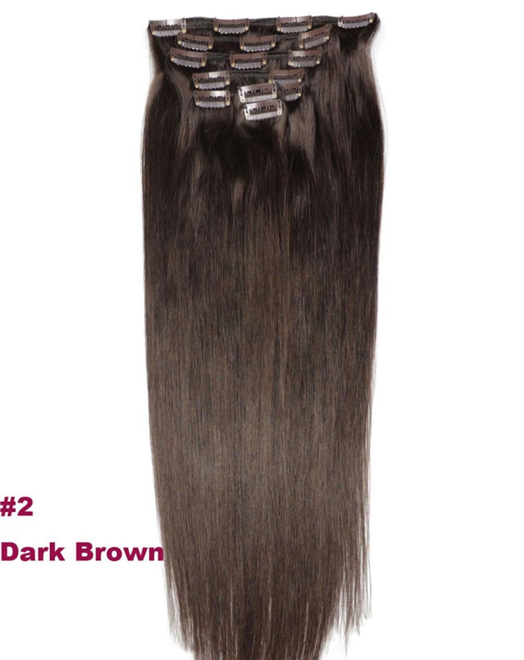 12" -24" Machine Made Clip in Remy Brazilian Hair 7PCS Set Clips in 100% Straight Human Hair Extensions Full Head