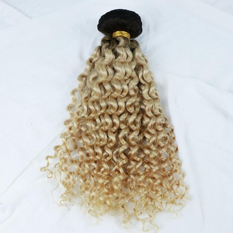 Double Drawn Brzailian 100% Remy Ombre Color Kinky Curly Clip in Hair Extension #1b/613