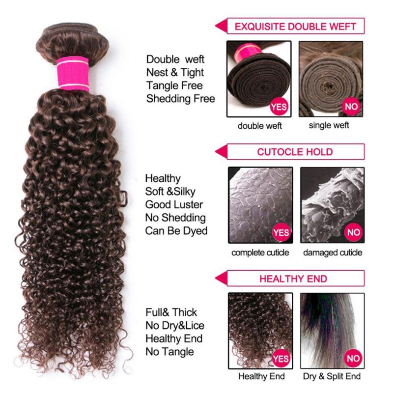 Brown Bundles Brazilian Curly Hair Bundles Remy Human Hair Extensions Kinky Curly Hair Weave Bundles for Black Women Dark Brown