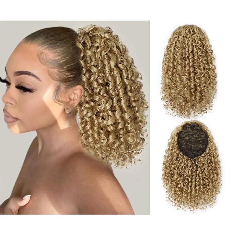 Afro Kinky Curly Ponytail Short Wrap Drawstring Puff Heat Resistant Synthetic Fiber Clip in Hair Extensions