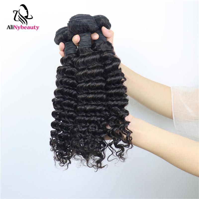 100% Human Hair Bundles Double Weft Deep Wave Hair Weaving