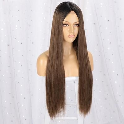 28inch Human Hair Wigs with Lace Frontal Ombre Brown Custom Straight Brazilian Hair