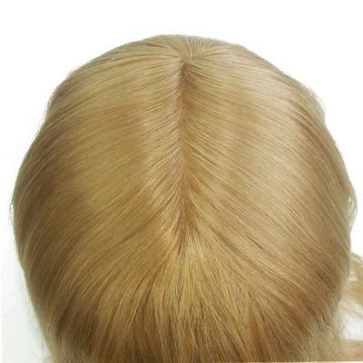 Fine Mono with Clear Poly Around and French Lace Front with Blond Remy Hair Replacement Systems for Women