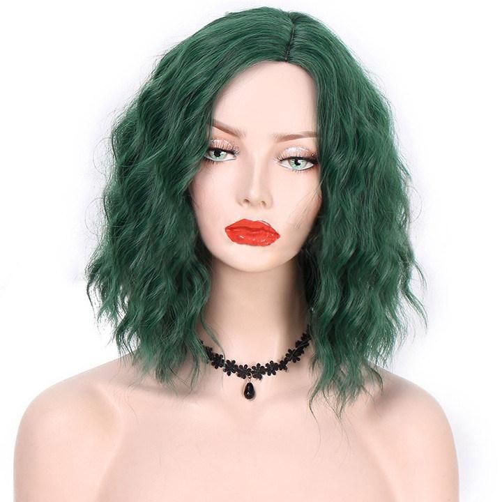 14 Inch Green Color Wavy Short Bob Wig Human Hair Wigs for Black Women Non-Remy Hair