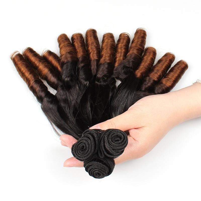 Double Drawn Remy Hair Ombre Color Straight with Curl Ends Wholesale Hair Extensions #T4