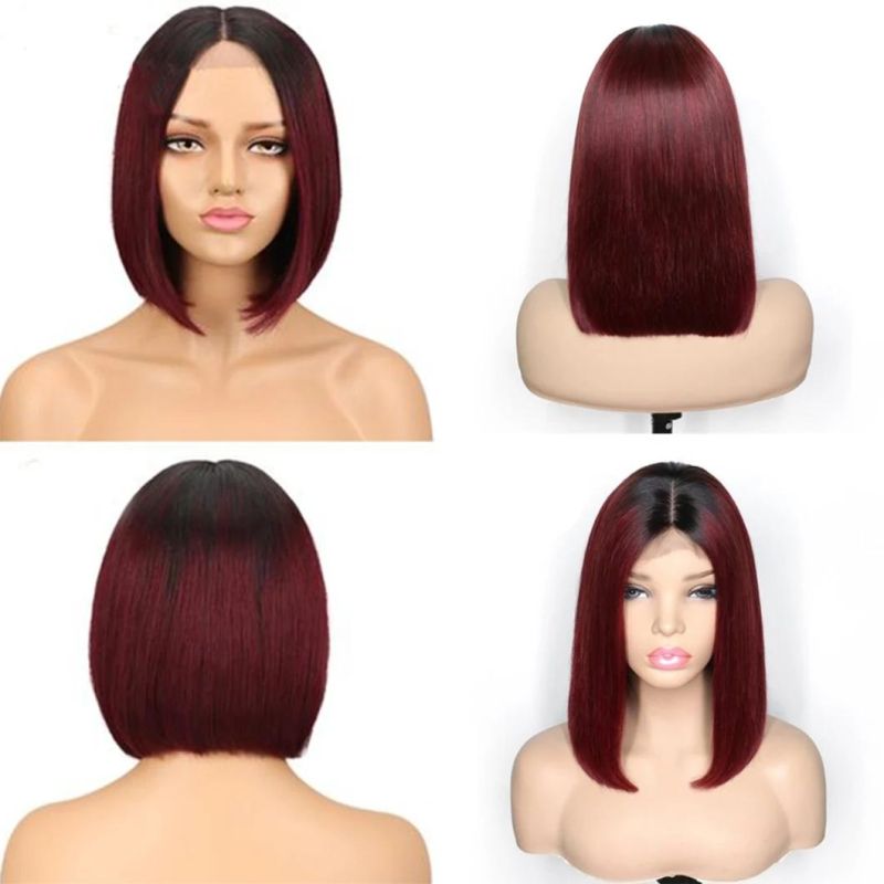 Short Bob Lace Front Human Hair Wigs with Baby Hair Pre Plucked Remy Hair Wigs Ombre Color 1b/99j