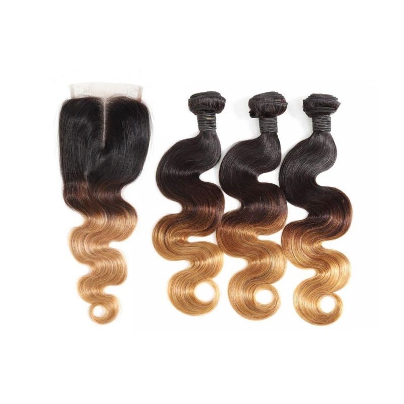 Natural Black Human Cuticle Hair Bundle with 4*4 Lace Closure