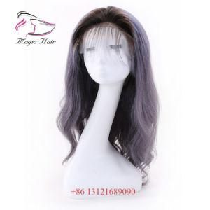 Lace Front Wigs Color #1b/Gray Brazilian Virgin Hair 130% Density Pre Plucked