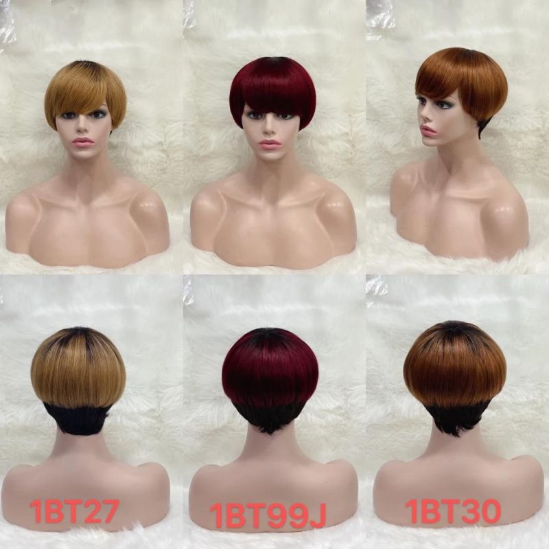 Human Hair Machine Made Wig Ombre Color Short Length Wig