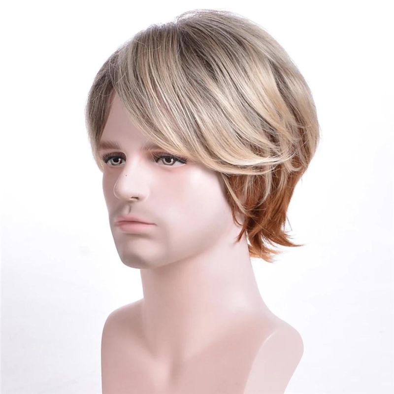 Toupee Ombre Men Short Human Hair Wigs Men Prime Daily Wig Male Natural Curly Hair Breathable Men Short Hair Wigs Men Daily Lace Front Wig