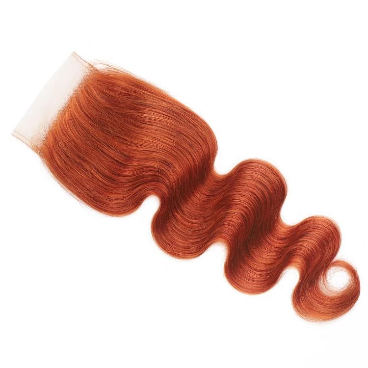 Remy Human Hair 4*4 Lace Closure Body Wave Hair Extension #Ginger