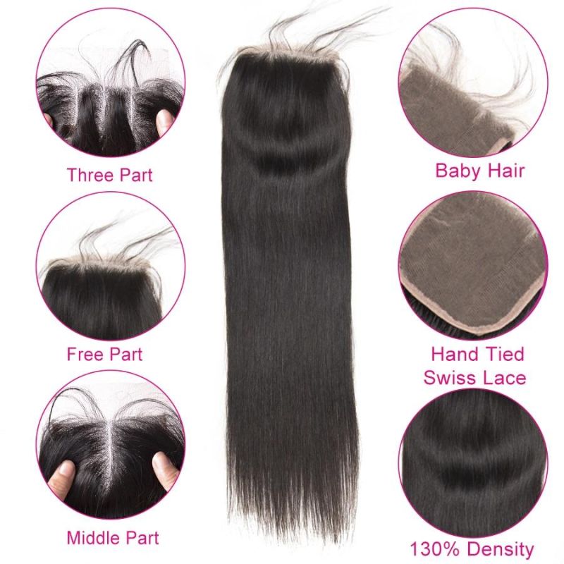 Alinybeauty Factory Brazilian Straight Hair Closure 4X4 Swiss Lace Closure