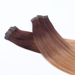 16&quot; PU Clip in Remy-Human-Hair-Extensions Ombre-Color #4/6/27 Silk-Straight Factory-Price
