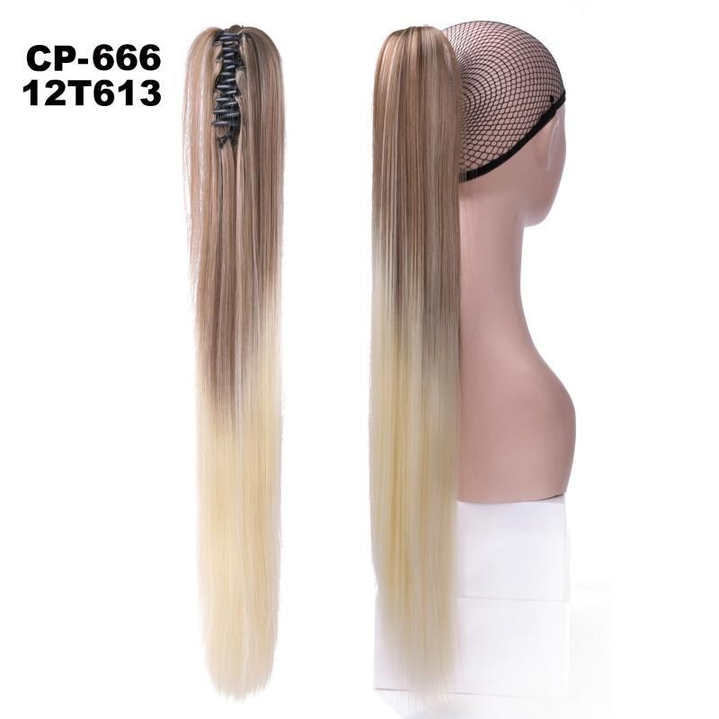 Silky Straight Heat Temperature Fiber Synthetic Clip in Hairpiece Ponytail