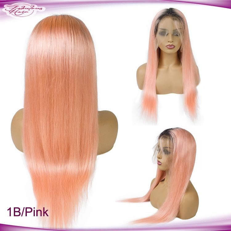 100 Human Hair Light Pink Wig with Dark Roots Wholesale