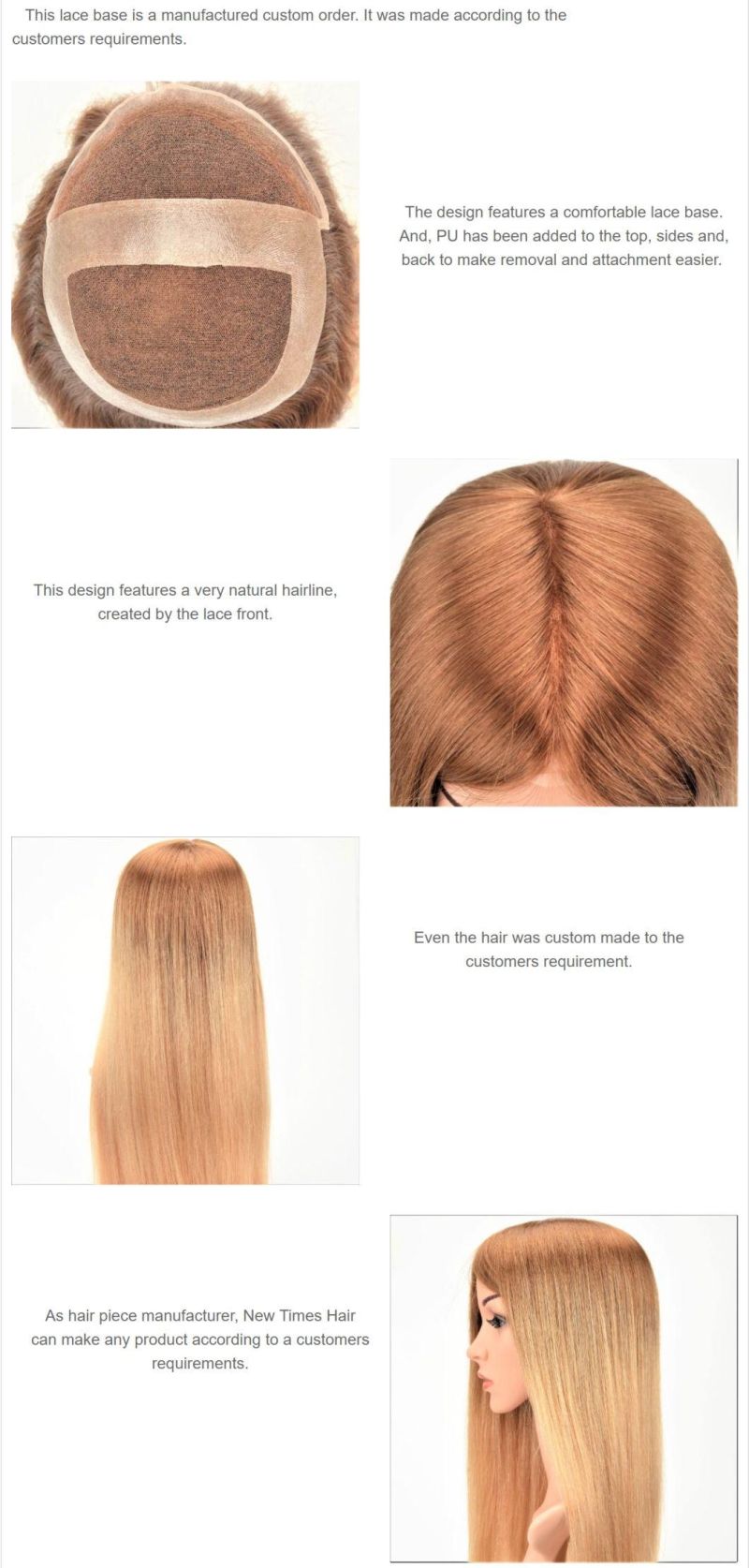 Custom Women′s Lace and PU Hair Replacement System