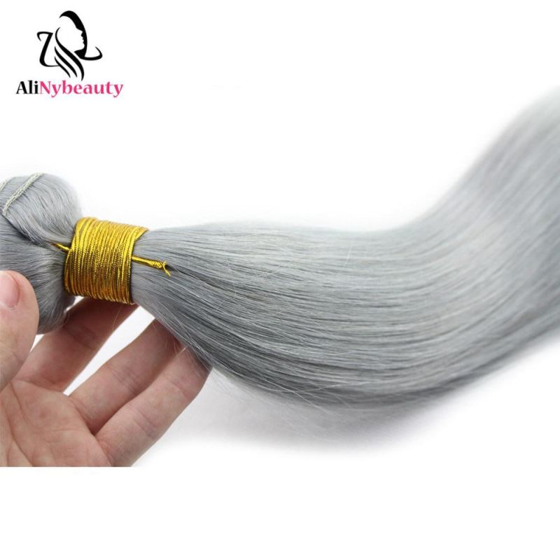 Alinybeauty Brazilian Natural Straight Hair Extensions Grey Human Hair