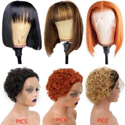 Kbeth Cheap Pixie Cut Human Hair Wig, Colored Short Bob Bangs Human Hair Wig, Bob Fringe Bang Wig Machine Made Wigs Wholesale