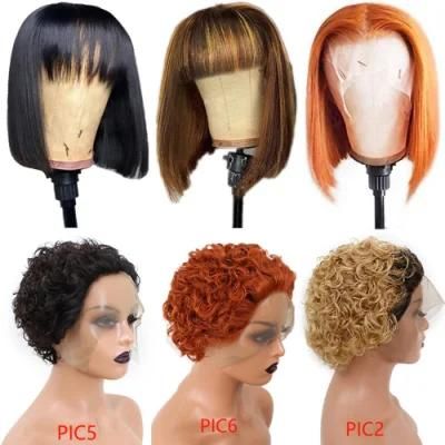 Kbeth Cheap Pixie Cut Human Hair Wig, Colored Short Bob Bangs Human Hair Wig, Bob Fringe Bang Wig Machine Made Wigs Wholesale