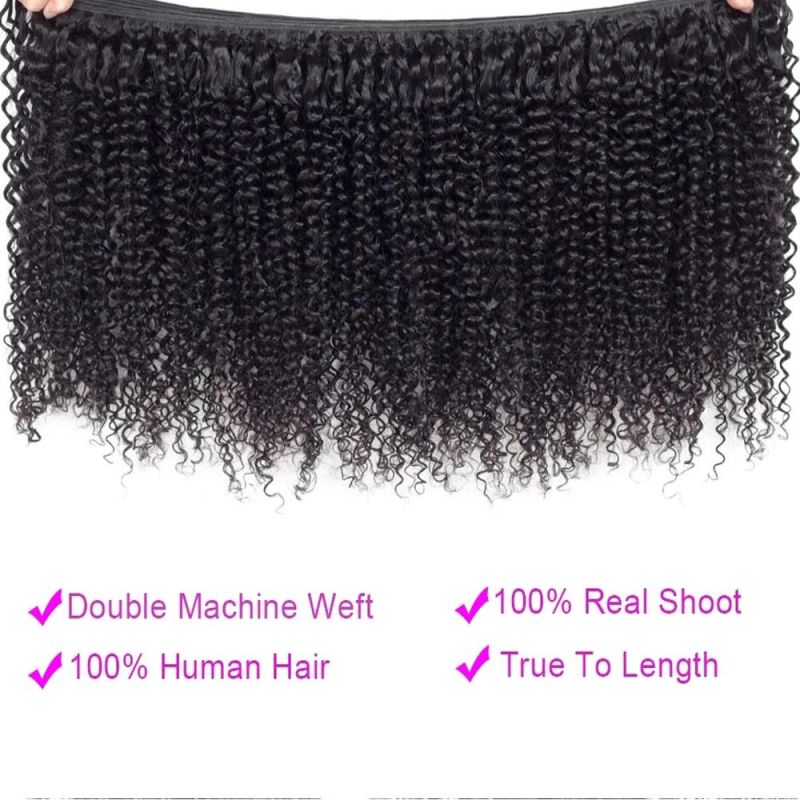 Factory Wholesale Kinky Curly Brazilian Virgin Human Hair Bundles Natural Black 16 Inch
