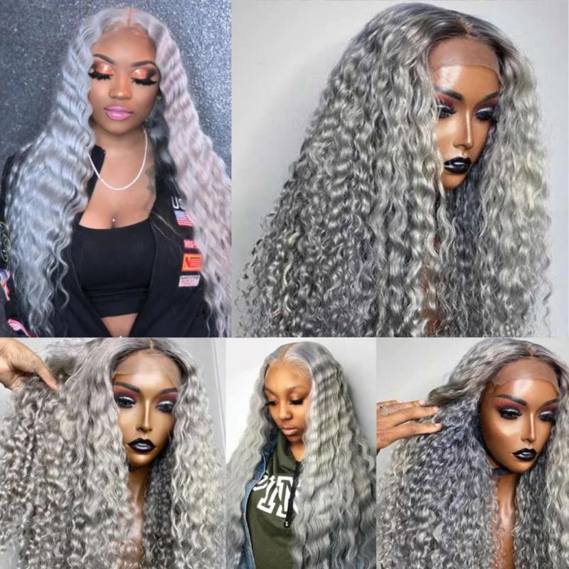 Grey Wig HD Lace Frontal Human Hair Wig Colored Wigs Water Wave Lace Front Wig Remy Brazilian Human Hair Deep Parting for Women