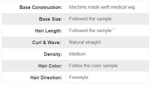 Long Human Virgin Hair Machine Made Full Cap Wig for Patients