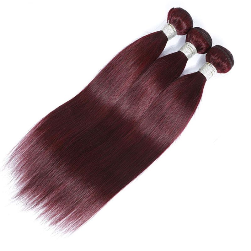 99j Dark Red Wine Bundles with Closure Brazilian Human Hair Weave Colored Straight Remy Hair 4 X 4 Lace Size