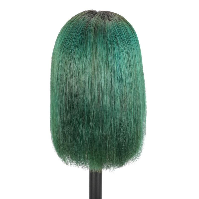Green Human Hair Brazilian Bob Wig 13X4 Front Lace Straight Remy Human Hair Wigs Straight Green Color Lace Front Wig