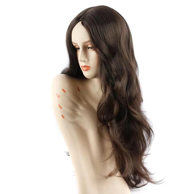 26inch Synthetic Curly Long Hair Wigs Wavy Body Wave Ombre Brown Wigs for Women