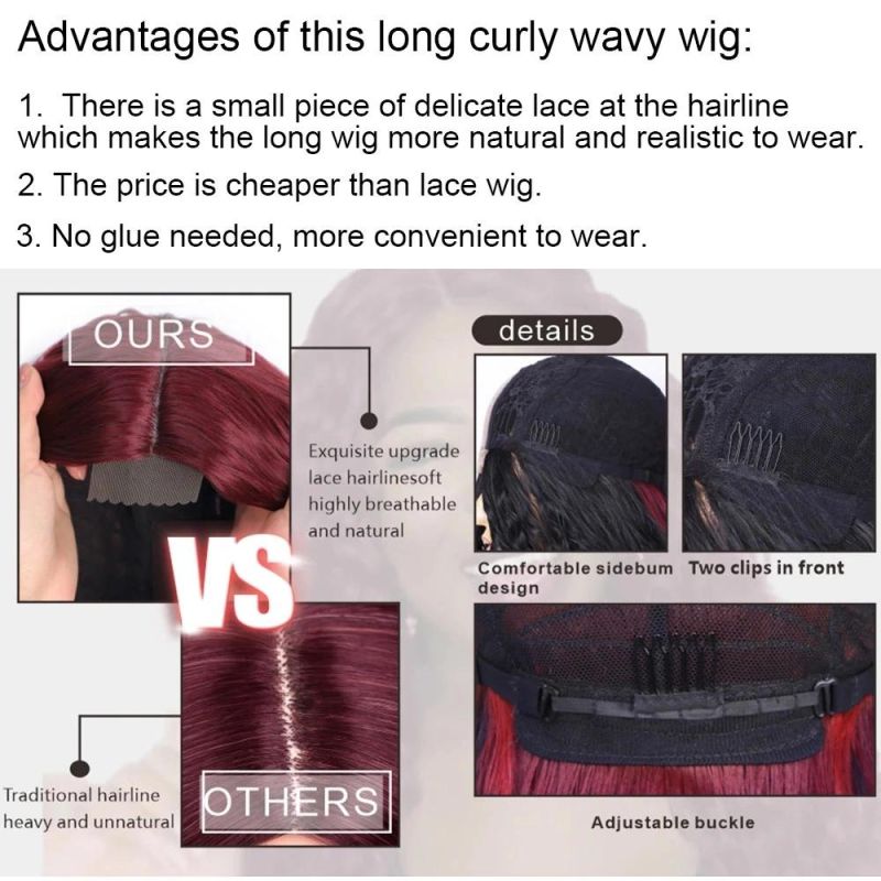 Kaki Hair 24inch Wine Red Ombre Color Synthetic Long Kinly Curly Wigs for Women
