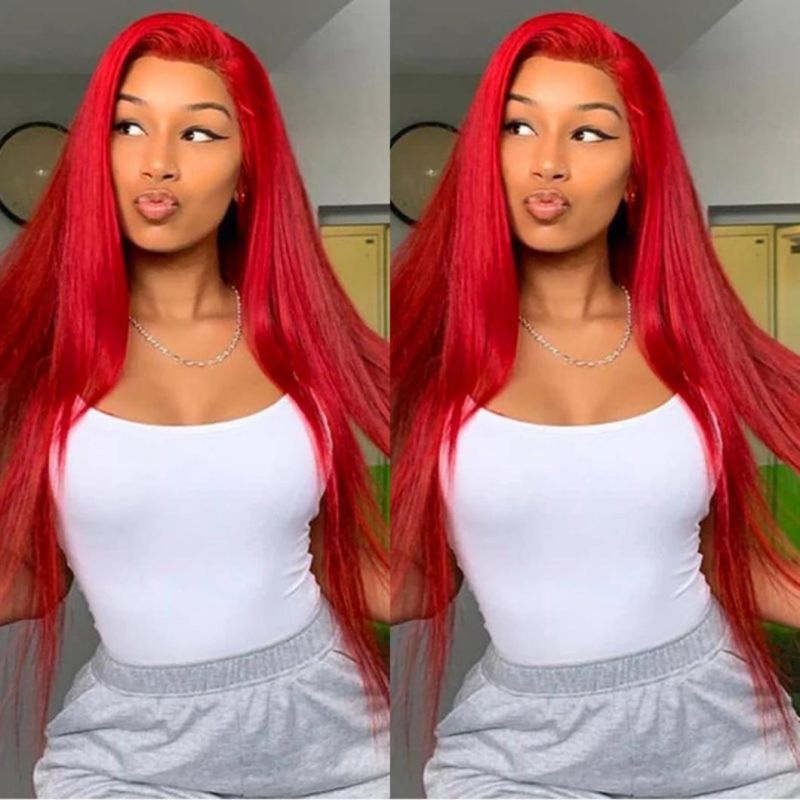 Red Bundles with Closure 99j Burgundy Straight Hair Brazilian Human Hair with Closure Remy Hair 10-30 Inches