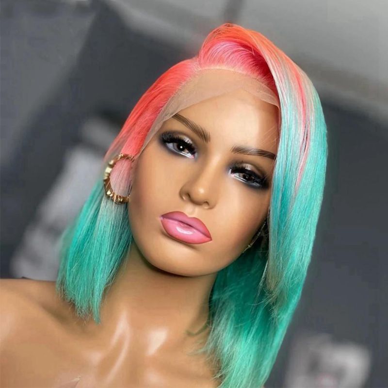 Bob Lace Front Wigs Red Yellow Highlight Wig Human Hair Lace Frontal 13X4 Wig Brazilian Short Bob Human Hair Wigs for Women