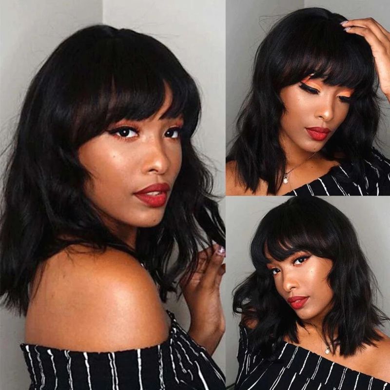 Hot Sale Cheap Natural Artificial Bob High Quality Synthetic Hair Cut Wavy Wigs for Black Women Wigs