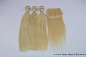 Virgin Human Hair Straight 613# Bundle Brazilian with Lace Closure