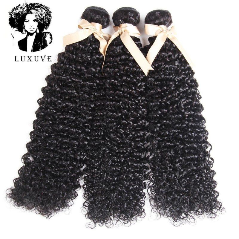 Luxuve Virgin 100% Jerry Curly Human Hair Weft Vendors Afro Brazilian Raw Jerry Curly 100% Remy Hair Extensions Cheap Human Hair Bundles