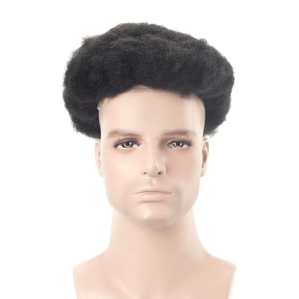 French Lace with PU Sides Afro Curly Hair Replacement for Black Men