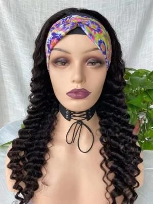 Kinky Curly Women&prime;s Headband Wig Scarf Wig Brazilian Human Hair Wig Sale Deep Curly Glueless Headband Wig Natural Hair