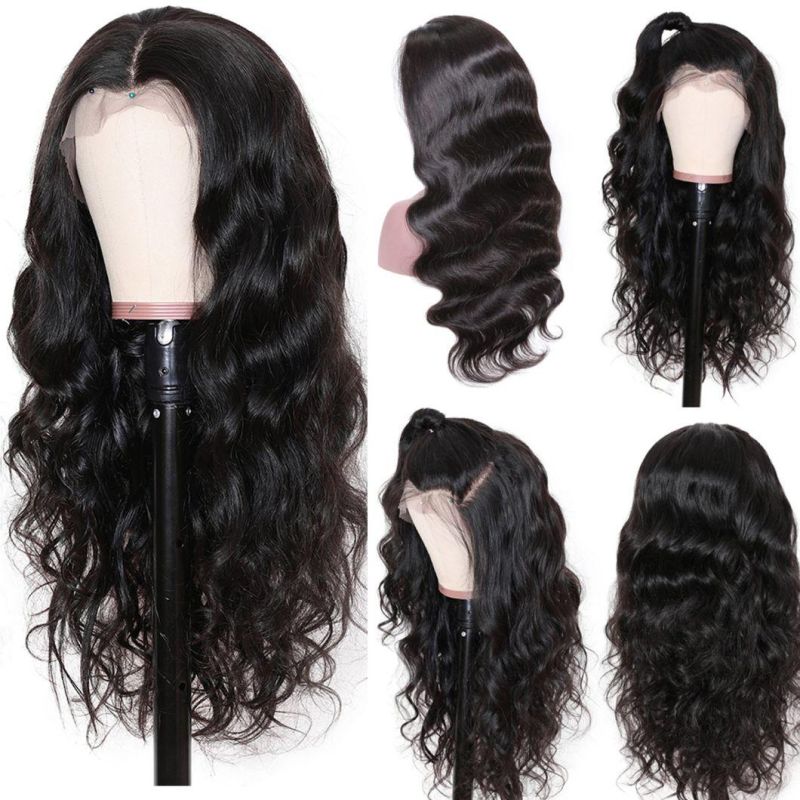 Wholesale Body Wave Lace Front Wigs Brazilian Virgin Human Hair Wigs for Black Women 150% Density Pre Plucked with Baby Hair Natural Black 20"