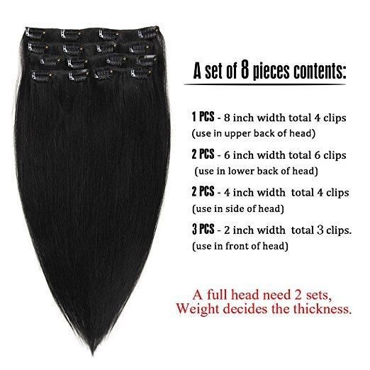 Wholesale Price Clip in Hair Extensions 8pieces 20clips for Full Head Set Clip in Human Hair (AV-CH100-18-1)