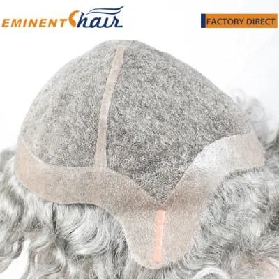 Custom French Lace with PU Perimeter Wig Synthetic Grey