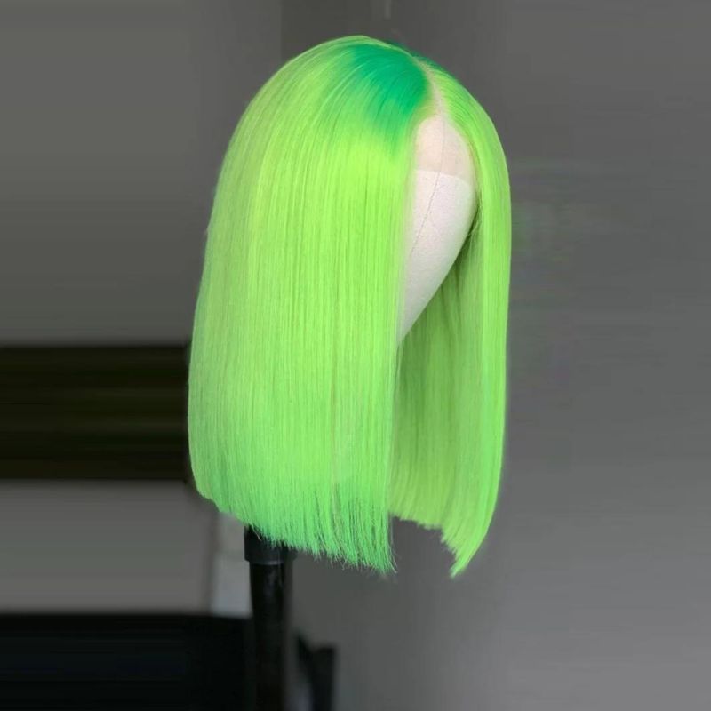 Lace Part Short Green Human Hair Wigs Straight and Deep Wave Middle Wig for Black Women Pre Plucked with Baby Hair 13X4X1 Lace 10 Inches