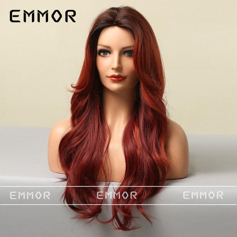 Freeshipping Long Wavy Gradient Red Synthetic Wigs for Women Heat Resistant Natural Middle Part Cosplay Party Lolita Hair Wigs Dropshipping Wholesale